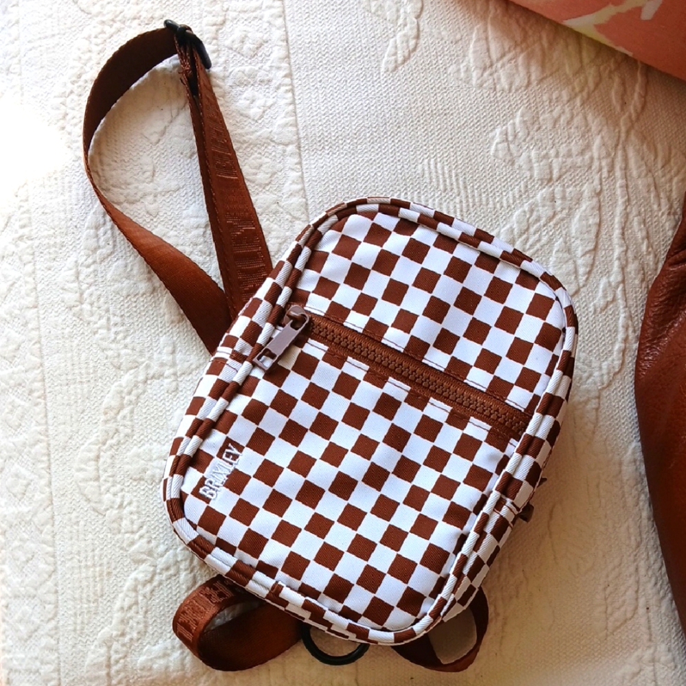 New BRIXLEY Brown and White Checkered Crossbody Bag Sling